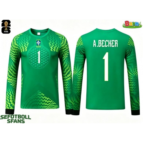 Brasilien Alisson Becker #1 Målvakt Bortaställ Barn VM 2026 Långärmad (+ Korta byxor) Brasilien Alisson Becker #1 Målvakt Bortaställ Barn VM 2026 Långärmad (+ Korta byxor)